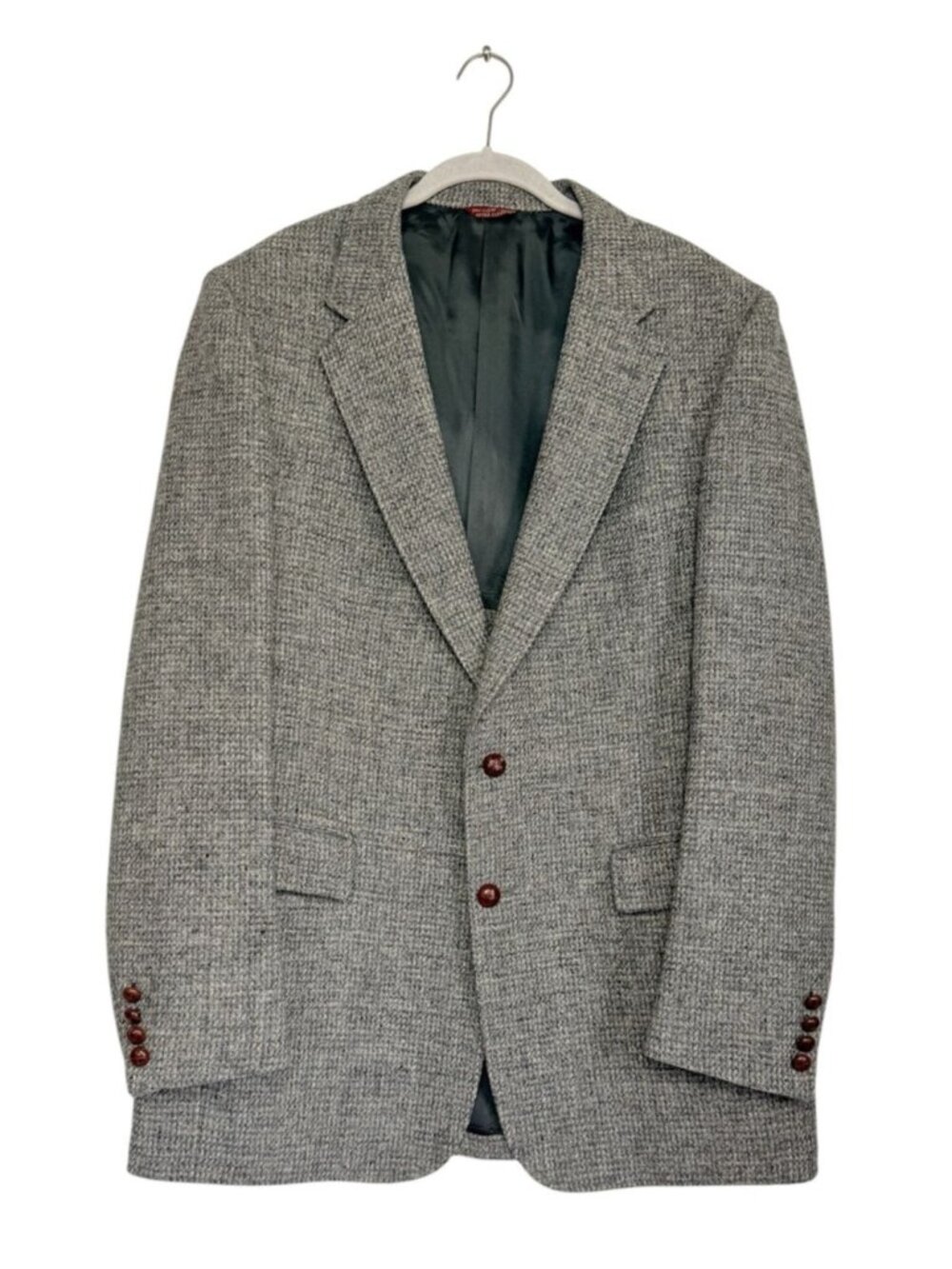 Vintage Harris Tweed Wool Textured Sport Coat Blazer in Gray/Cream - Sz 44L